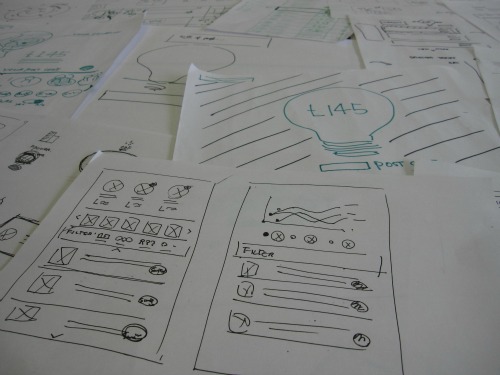 Piles of sketches from the design studio.