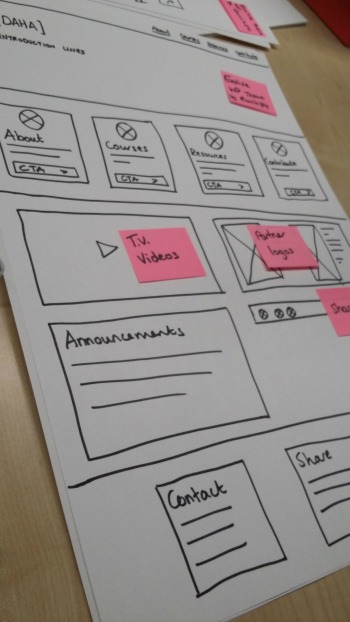 Photo of a sketched wireframe for the homepage