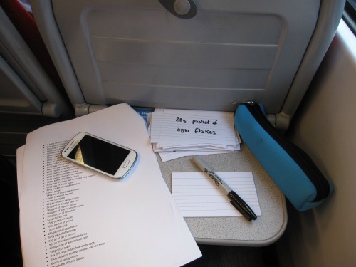 image of a pile of index cards on the train