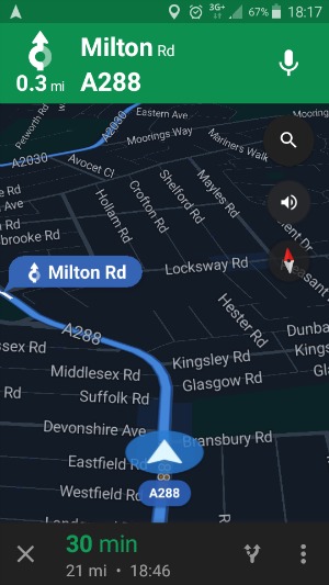 screen shot showing what google maps looks like in sat nav mode