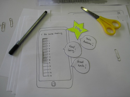 a paper prototype of one screen