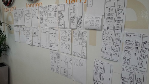 Photo of the sketches stuck up on the wall