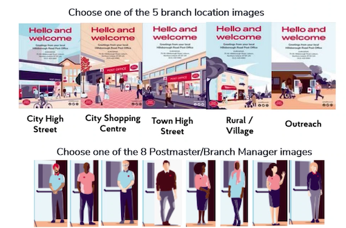 The new design allows postmasters to select a branch and postmaster that match their branch for the leaflet